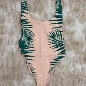 Aerie Tropical Palm One Piece Swimsuit - Green and Beige